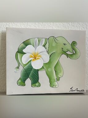 Green "Leaf" Elephant Original Painting